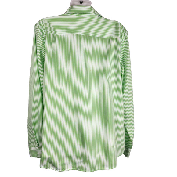 Foxcroft Womens Button Up Shirt Size 14 Striped Wrinkle Free Green Long Sleeve - Picture 2 of 8